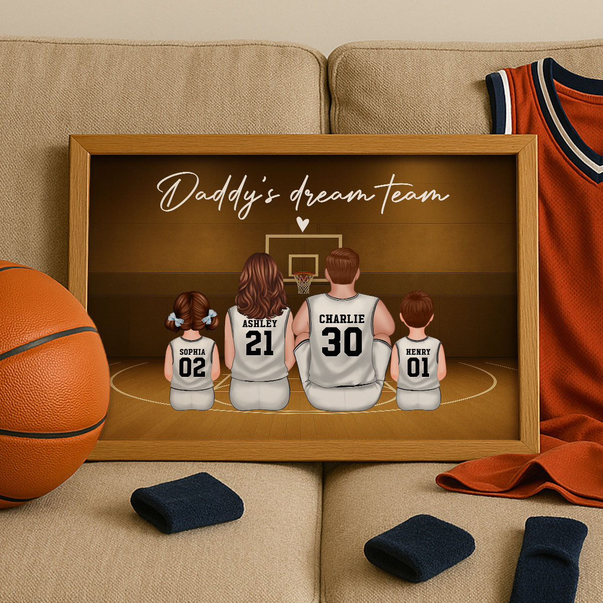 Retro Vintage Basketball Family Daddy's Dream Team Personalized Poster| Heartfelt Father's Day Gift For Dad