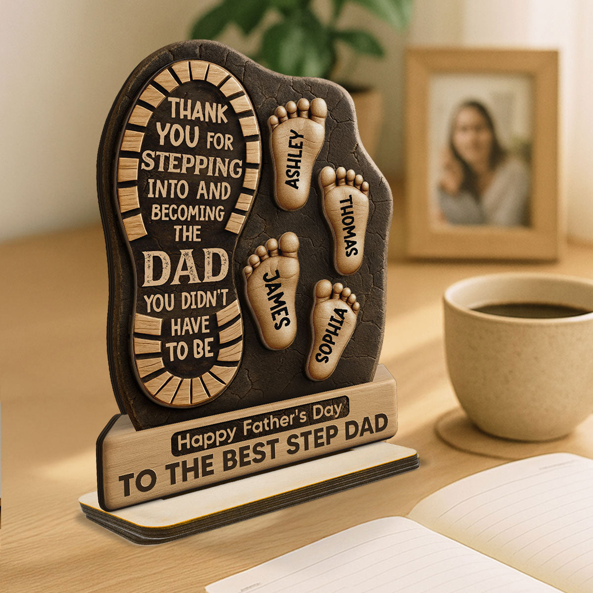 Happy  Best Step Dad Ever Personalized 2-Layer Standing Wooden Plaque| Heartfelt  Gift For Stepdad, Bonus Dad