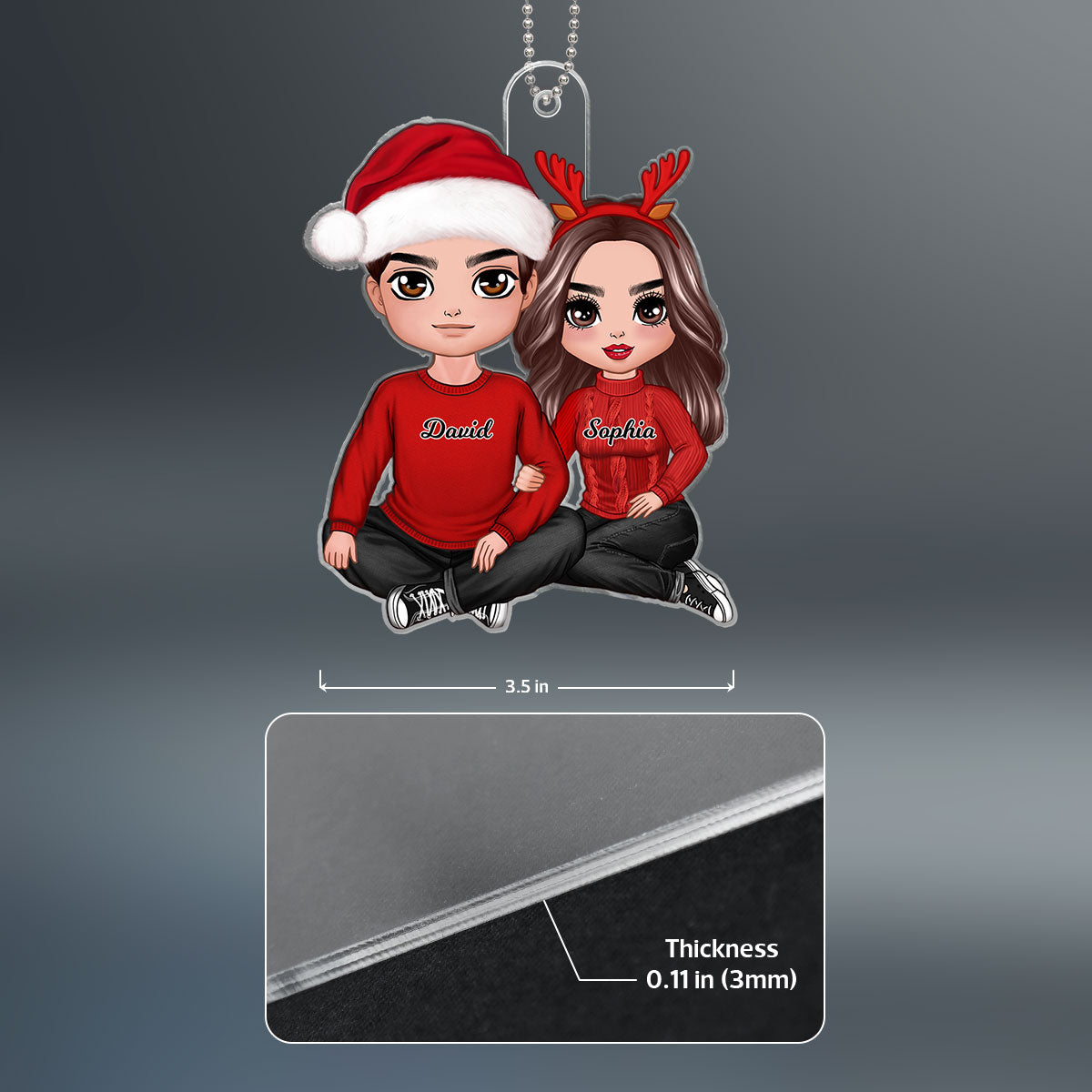 Doll Couple Sitting Hugging  Personalized Acrylic Car Hanger