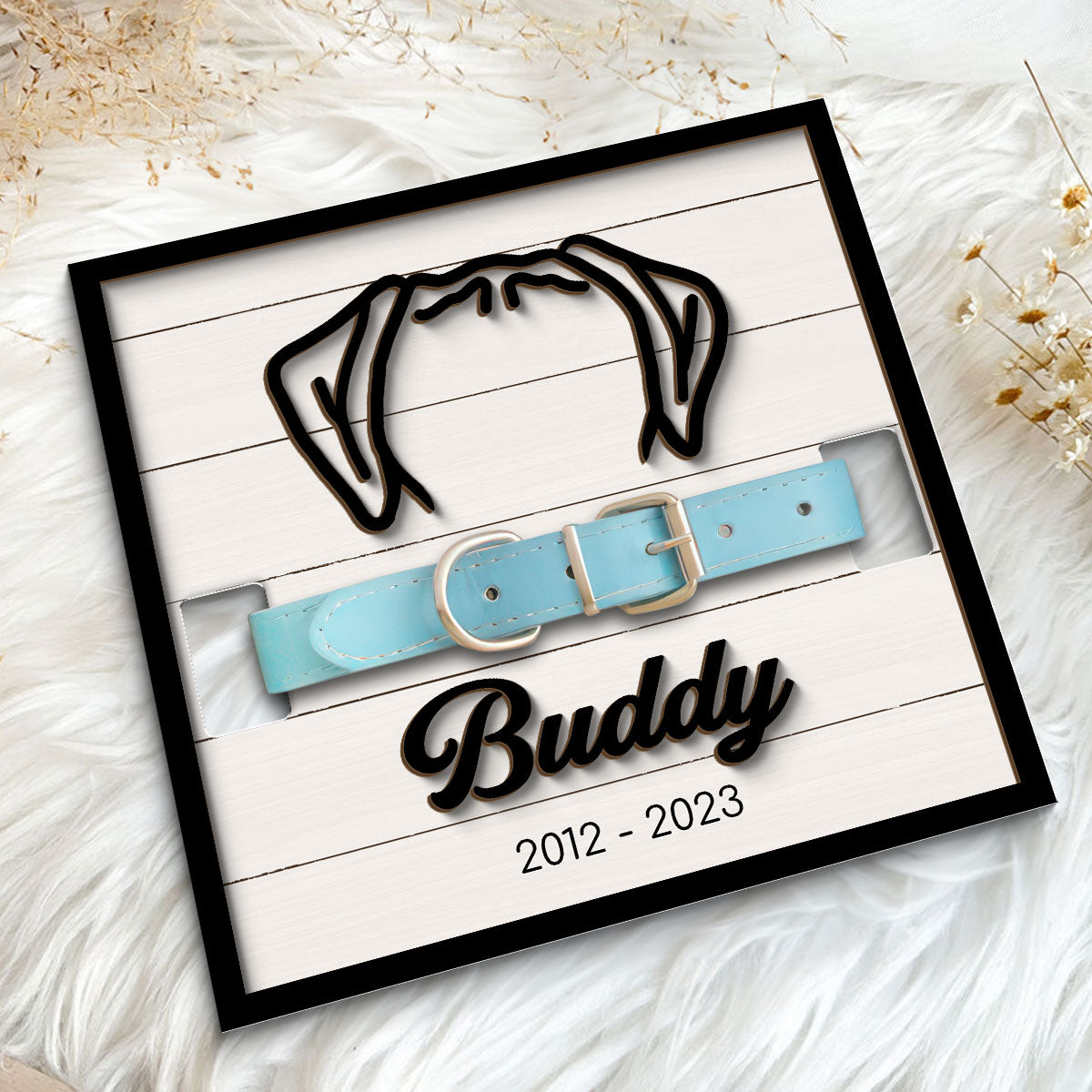 Pet Loss Dog Head Outline Memorial Remembrance Gift Pet Collar Keepsake Personalized Wooden Pet Collar Holder