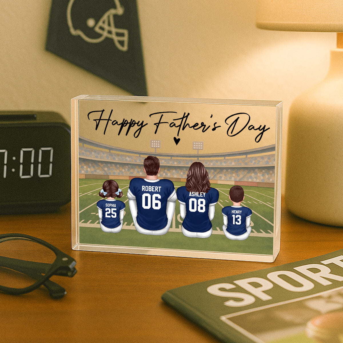 Retro Vintage American Football Daddy's Dream Team Personalized Acrylic Block Plaque| Unique  Gift For Dad, Husband