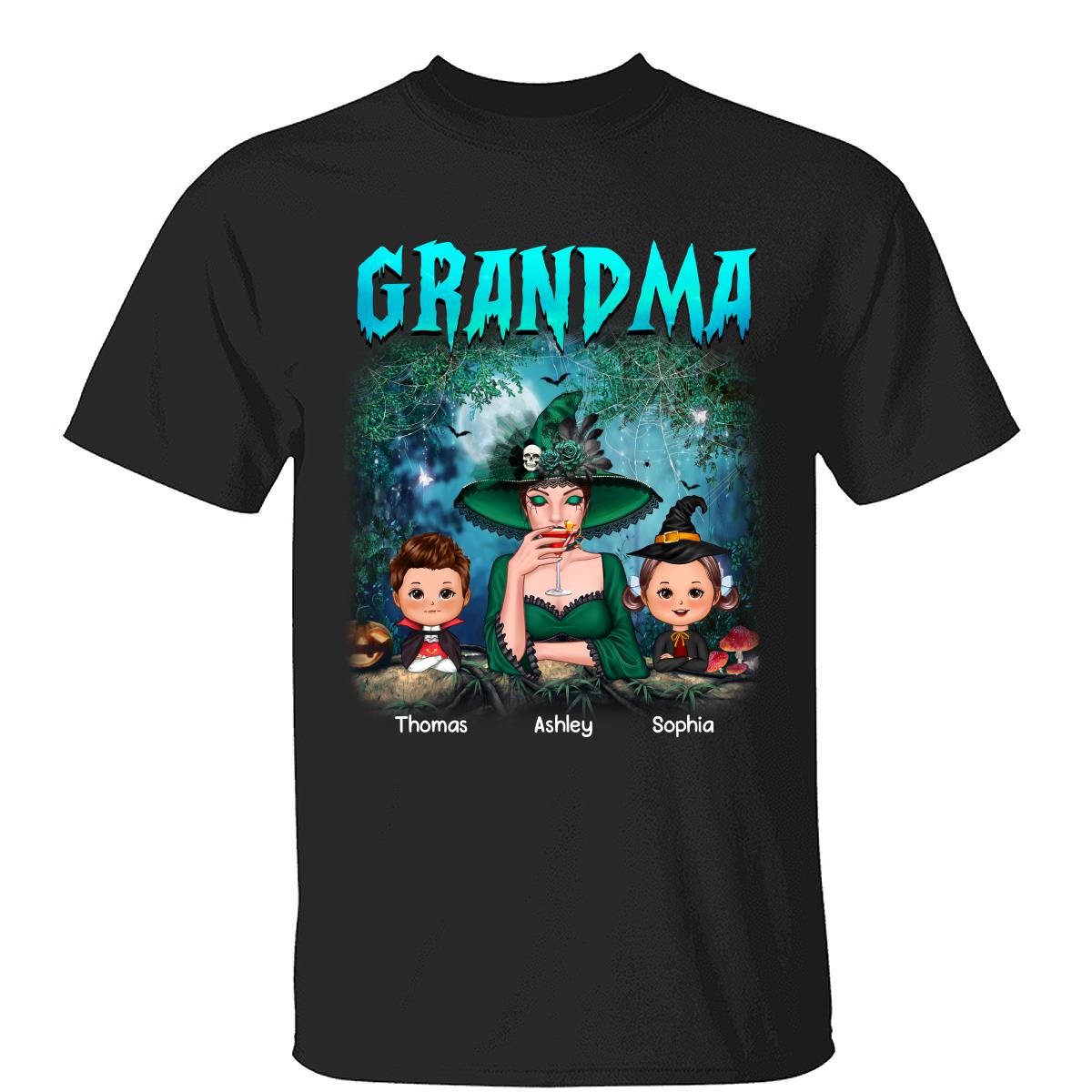 Grandma Grandkids Halloween Moon In Forest Personalized Shirt