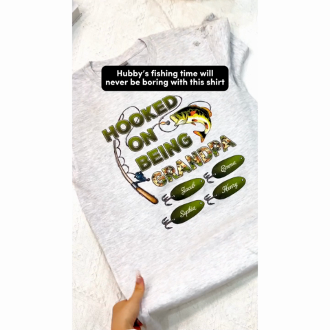 Hooked On Being Grandpa Papa Fishing Camouflage - Personalized Shirt - Gift For Proud American Dad, Grandpa