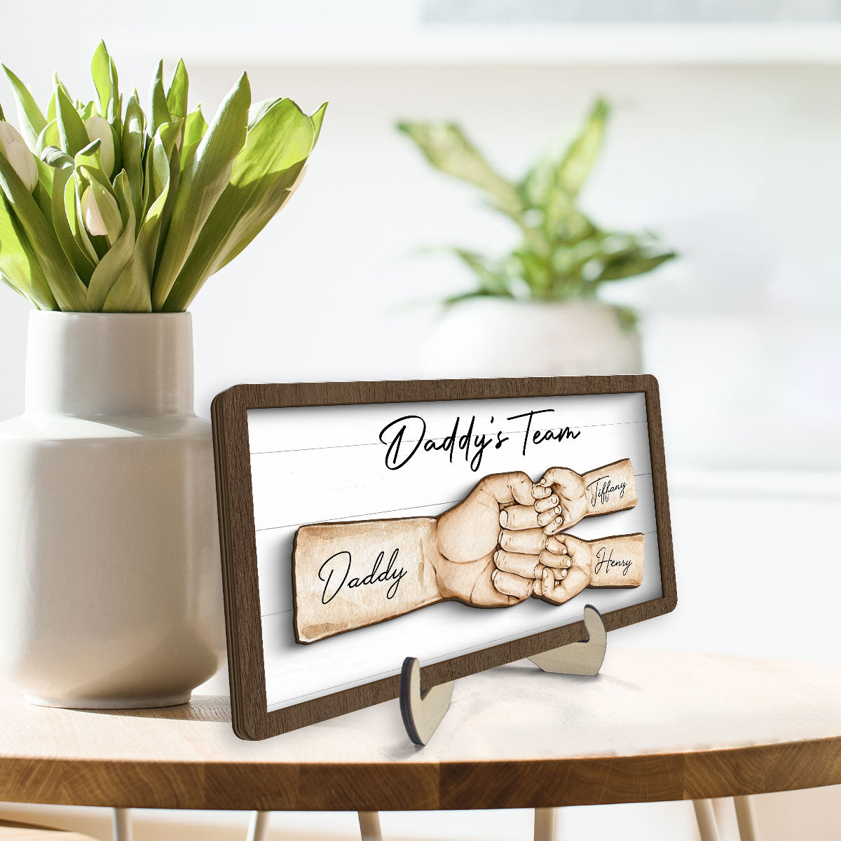 Daddy's Team Fist Bump Personalized 2-Layer Wooden Plaque, Unique  Gift for Dad, Gift for Husband