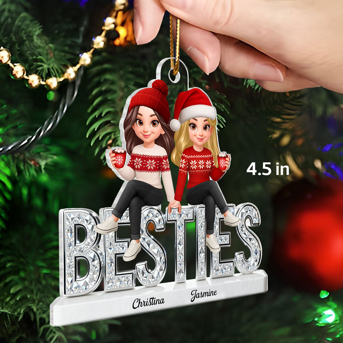 [BUY 1 GET 1 FREE] 3D Shinning Effect Besties Christmas - Personalized Acrylic Ornament - Gift For Best Friends