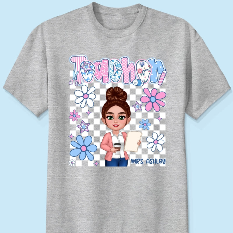 Pastel Blue And Pink Preppy Style Teacher Personalized Shirt| Back To School Gift For Teacher