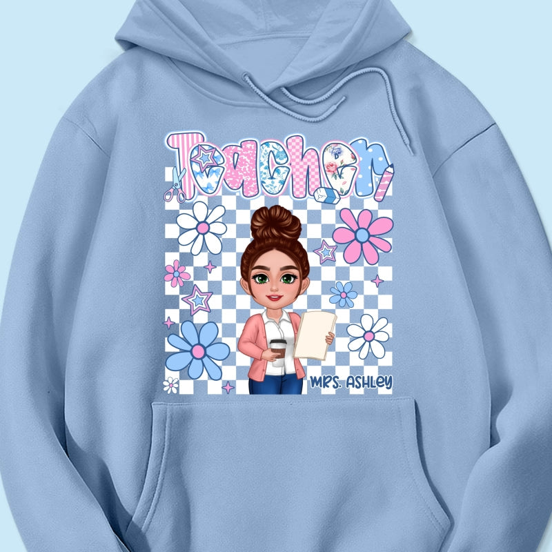Pastel Blue And Pink Preppy Style Teacher Personalized Shirt| Back To School Gift For Teacher
