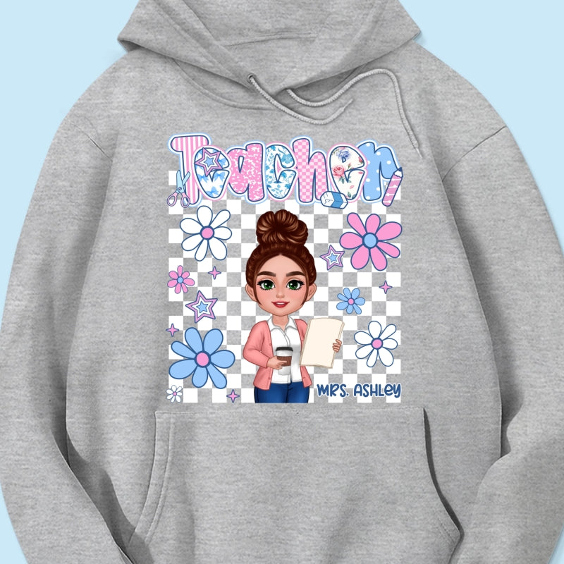 Pastel Blue And Pink Preppy Style Teacher Personalized Shirt| Back To School Gift For Teacher