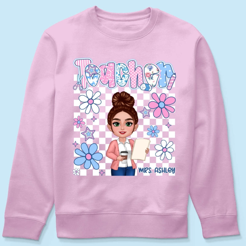 Pastel Blue And Pink Preppy Style Teacher Personalized Shirt| Back To School Gift For Teacher
