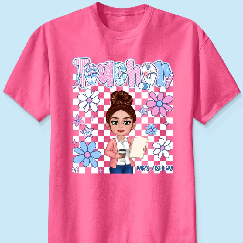 Pastel Blue And Pink Preppy Style Teacher Personalized Shirt| Back To School Gift For Teacher