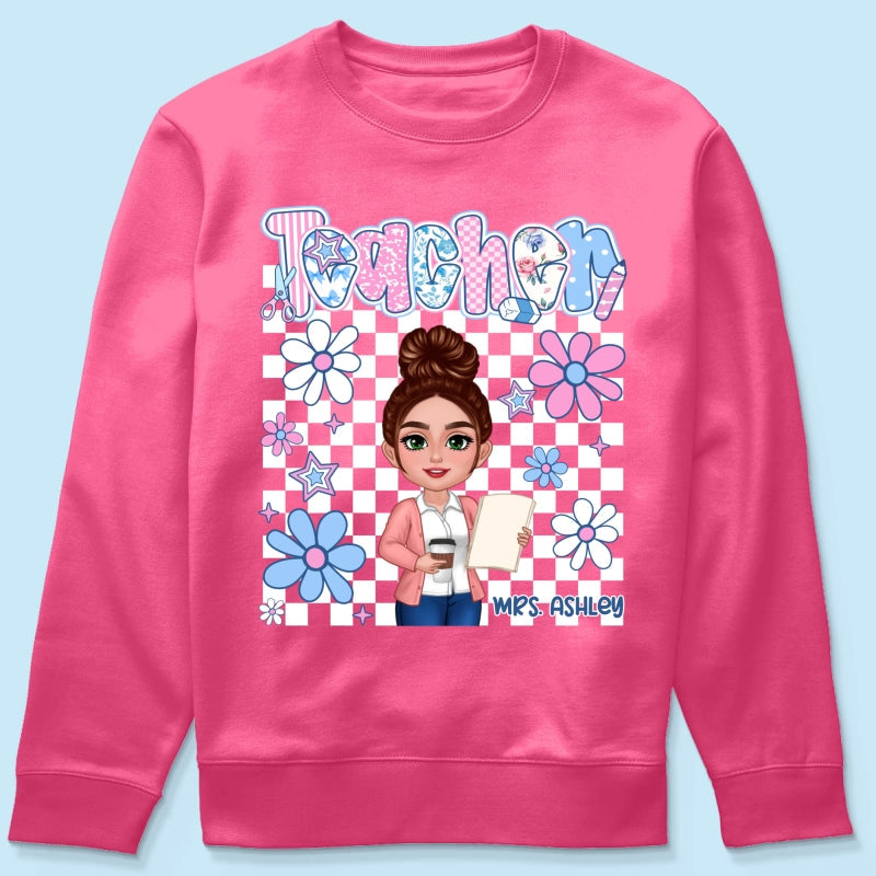Pastel Blue And Pink Preppy Style Teacher Personalized Shirt| Back To School Gift For Teacher