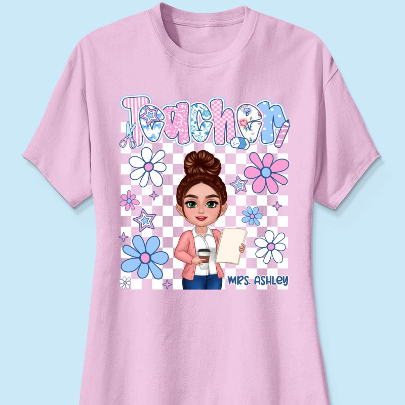 Pastel Blue And Pink Preppy Style Teacher Personalized Shirt| Back To School Gift For Teacher