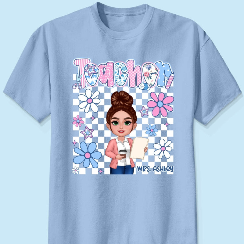 Pastel Blue And Pink Preppy Style Teacher Personalized Shirt| Back To School Gift For Teacher