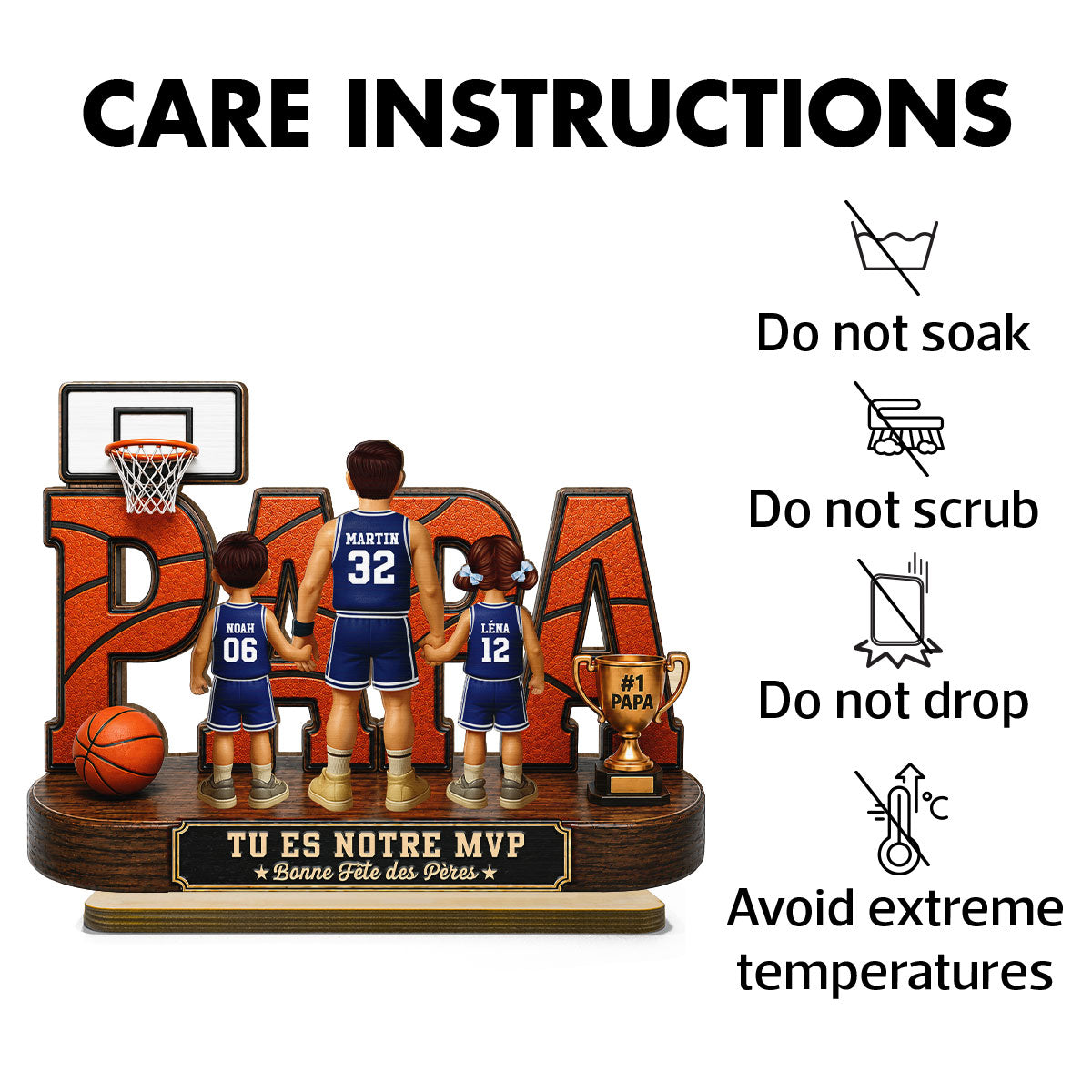 Papa basketteur lgendaire - Tu es notre MVP - Plaque personnalise en bois 2 couches - Cadeau de Fte des Pres pour papa, mari et fans de basketball