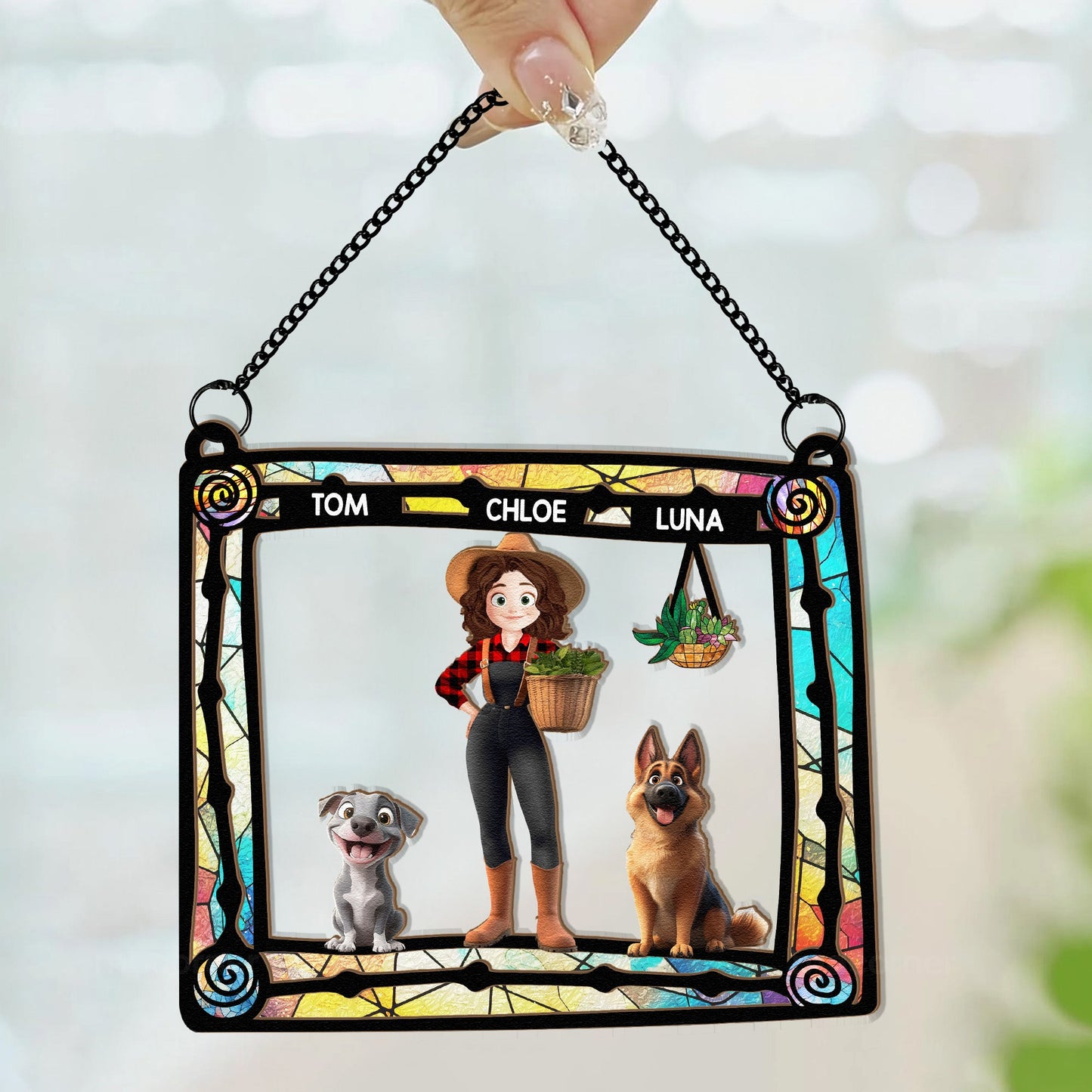 Easily Distracted By Dogs & Plants - Personalized Window Hanging Suncatcher Ornament