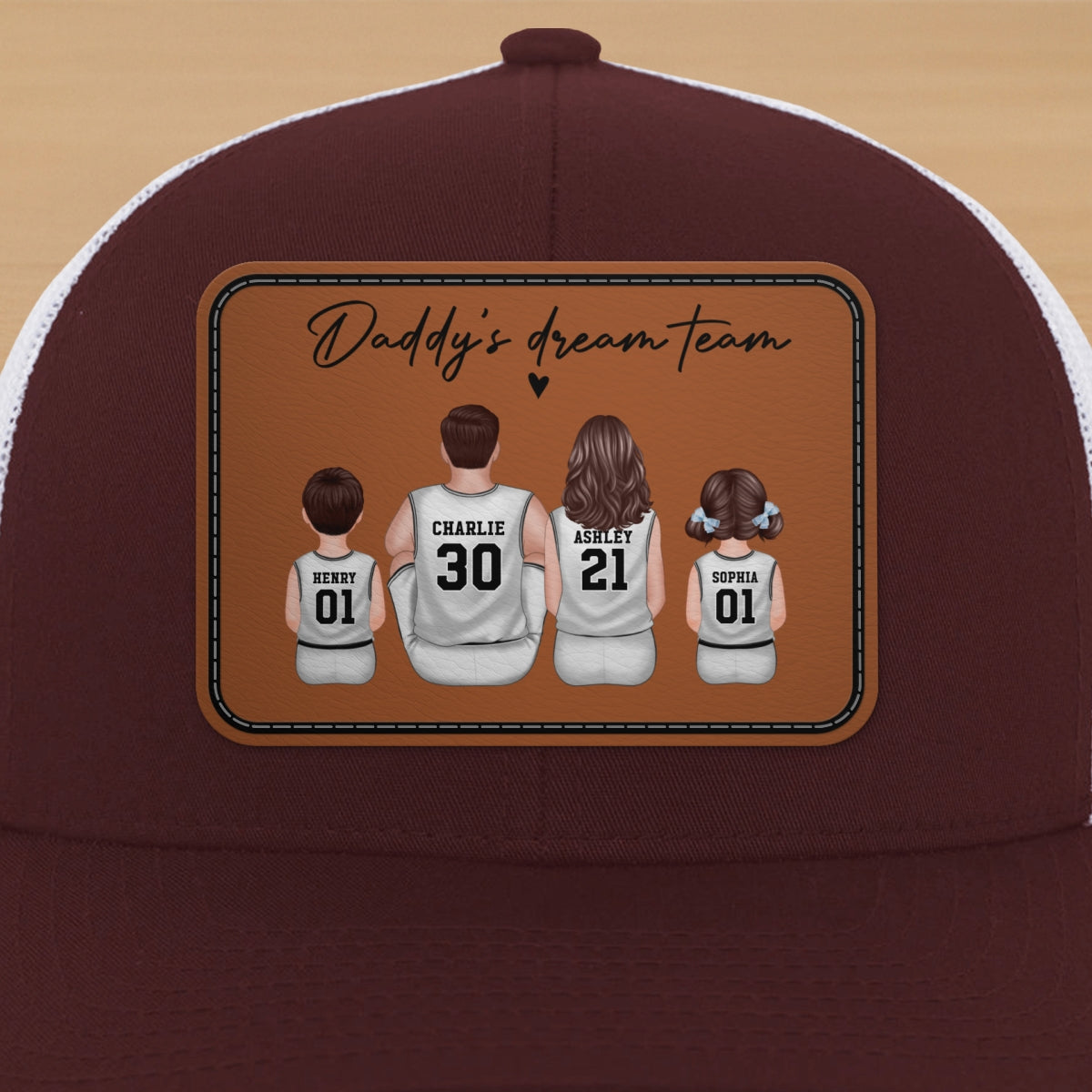 Basketball Daddy's Dream Team Personalized Trucker Hat, Snapback Leather Patch Hat, Father's Day Gift for Basketball Dads