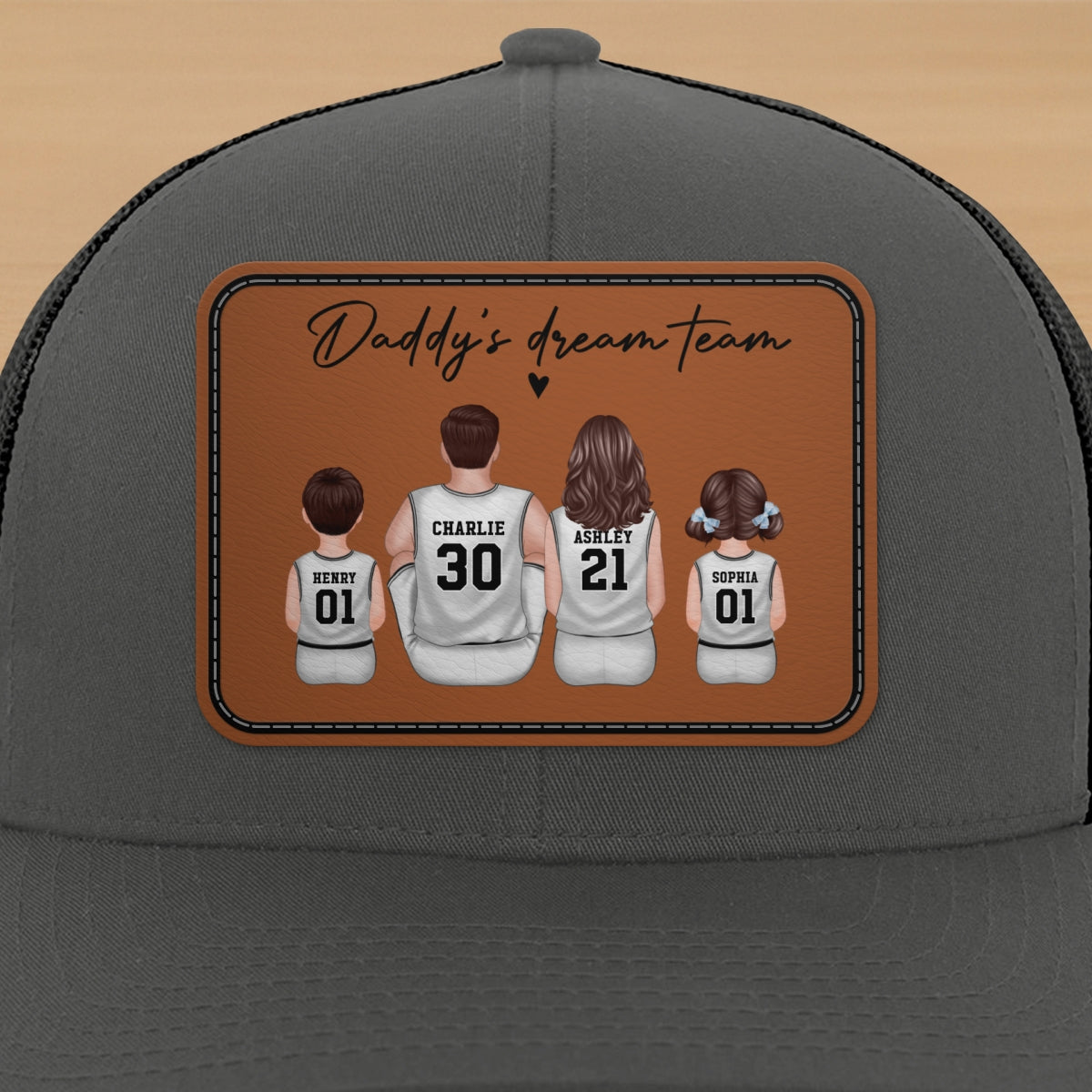 Basketball Daddy's Dream Team Personalized Trucker Hat, Snapback Leather Patch Hat, Father's Day Gift for Basketball Dads