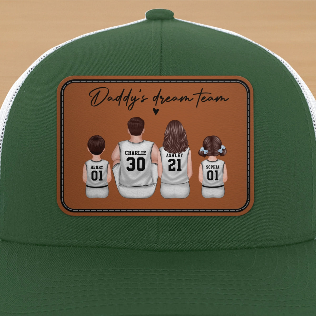 Basketball Daddy's Dream Team Personalized Trucker Hat, Snapback Leather Patch Hat, Father's Day Gift for Basketball Dads