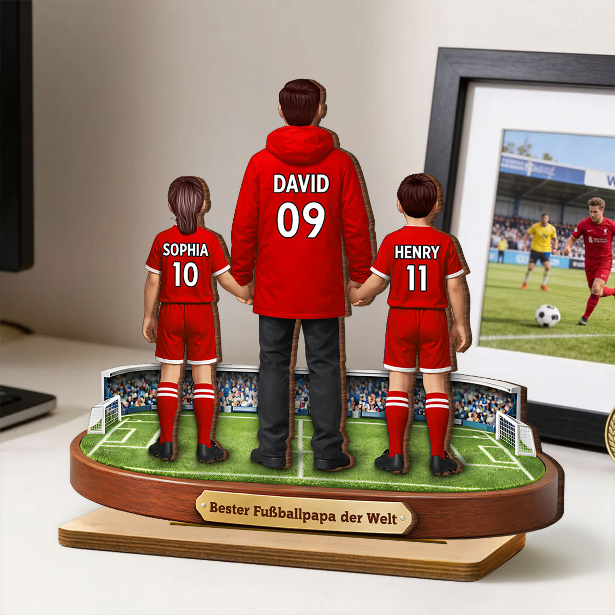 Bester Fuballpapa der Welt - Personalisiertes 2-lagiges Holz-Aufsteller – Vatertagsgeschenk fr Fuballpapas, Geschenk fr Ehemnner