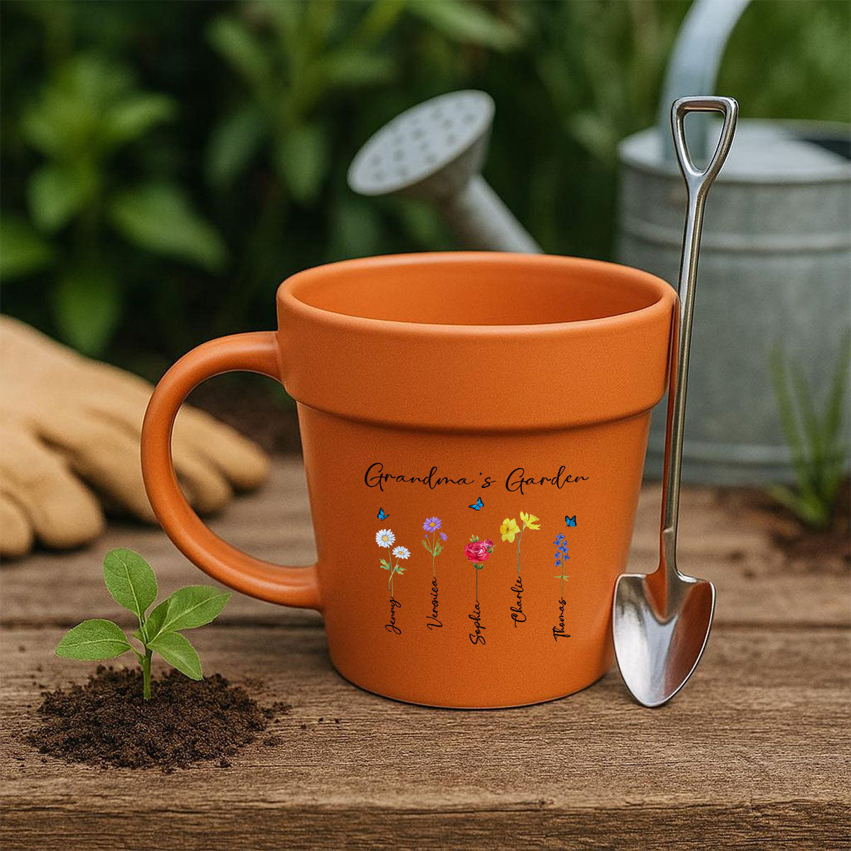 Grandma's Garden Watercolor Birth Month Flower Personalized Plant Pot Ceramic Mug