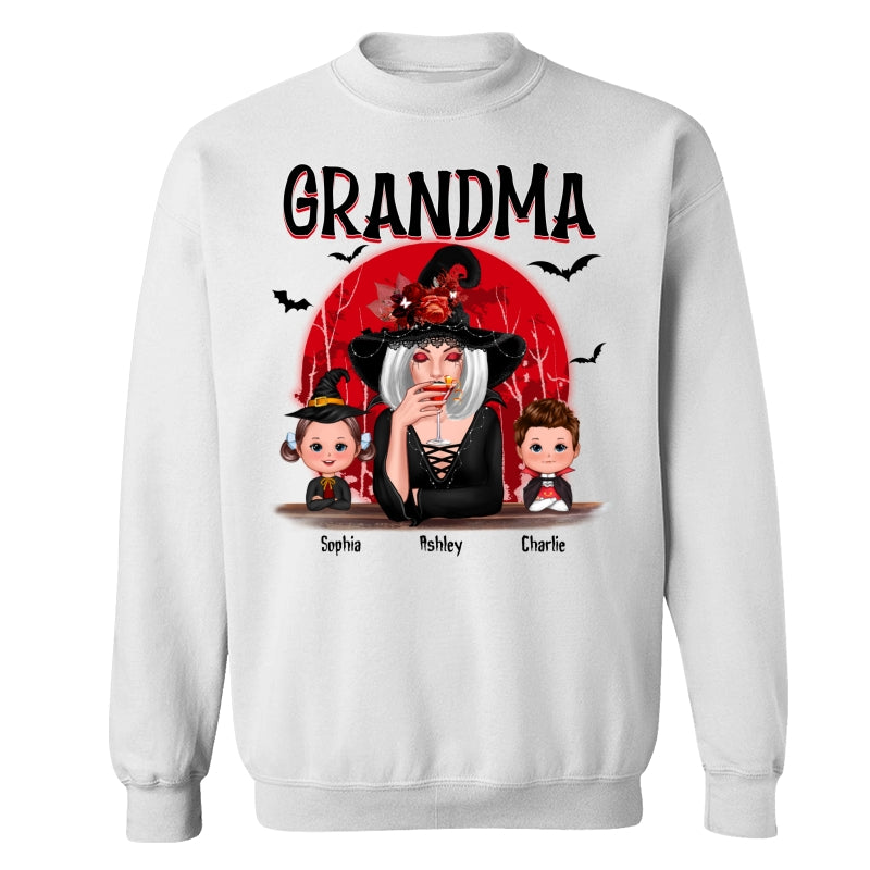 Grandma Red Moon Halloween Woman Grandkids Personalized Shirt