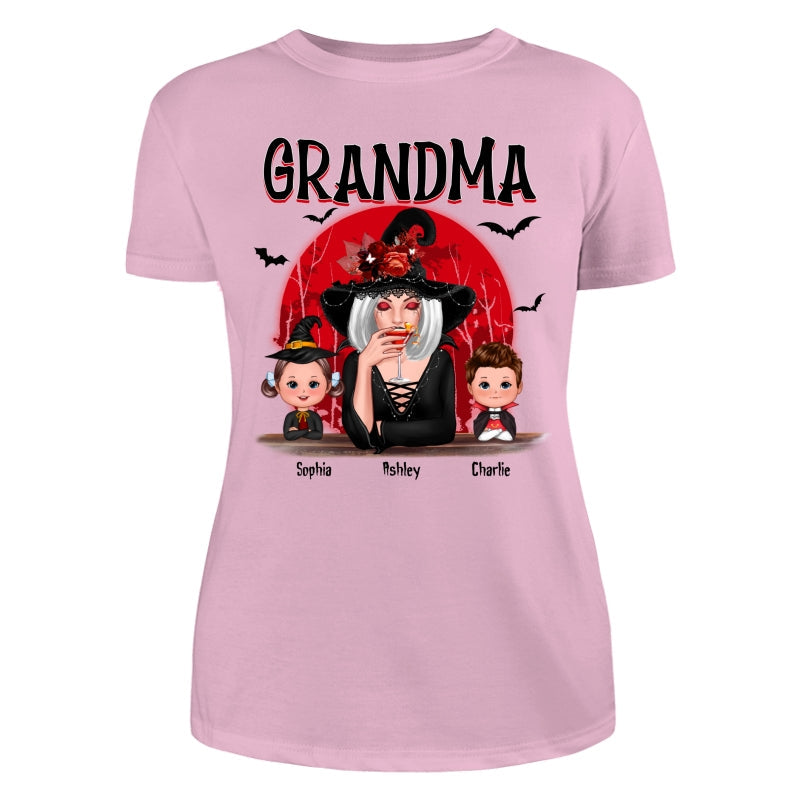 Grandma Red Moon Halloween Woman Grandkids Personalized Shirt