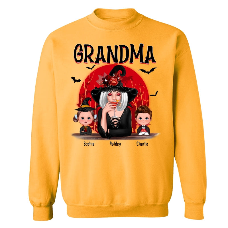 Grandma Red Moon Halloween Woman Grandkids Personalized Shirt
