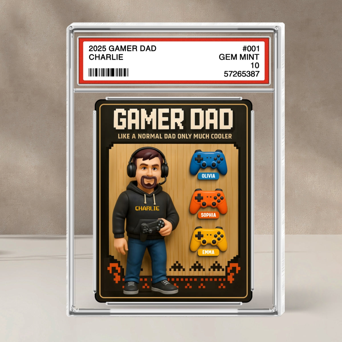 Gamer Dad Trading Card Personalized Acrylic Block Plaque,  Gift for Gamer Dad