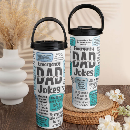 Father's Day Gifts, Emergency Dad Jokes - Personalized 30oz Tumbler With Handle