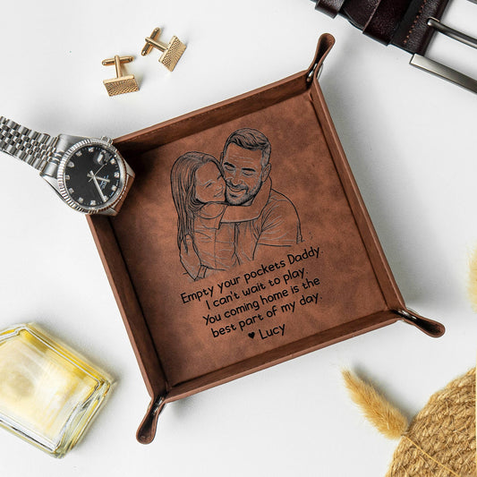 Father's Day Gifts, Empty Your Pockets Custom Photo Sketch Line Art Father's Day Gift For Him - Personalized Valet Tray
