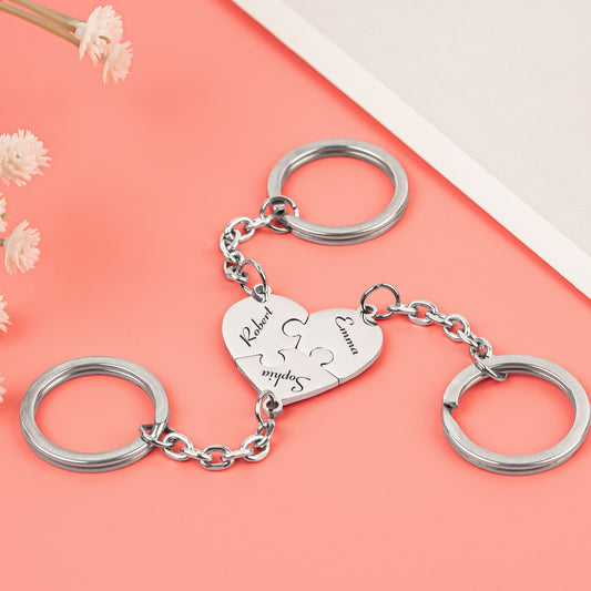 Engraved Names - Personalized Heart Puzzle Keychain