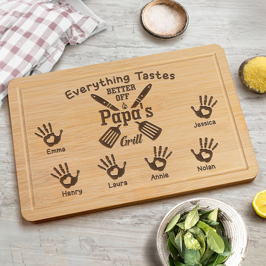 Father's Day Gifts, Everything Tastes Better Off Papa - Personalized Engraved Wooden Cutting Board