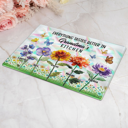 Everything Tastes Better In Mom’s Kitchen, Grandma's Kitchen - Personalized Cutting Board