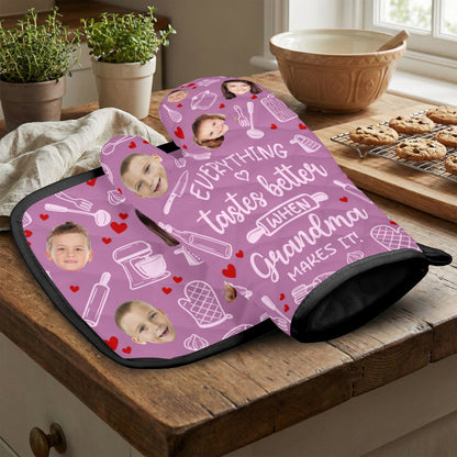 Everything Tastes Better When Grandma Makes It - Personalized Oven Mitts And Pot Holder