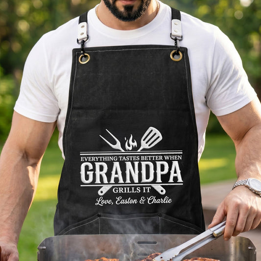 Father's Day Gifts, Everything Tastes Better When Grandpa, Dad Grills It - Father's Day Gift - Personalized Apron