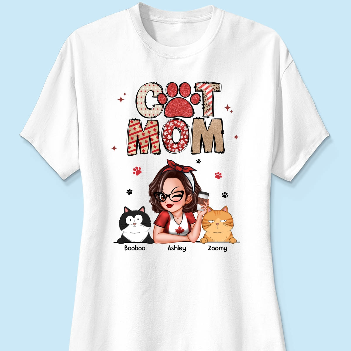 Cat Mom Canada Flag Sparkly Pattern Personalized Shirt, Canada Day