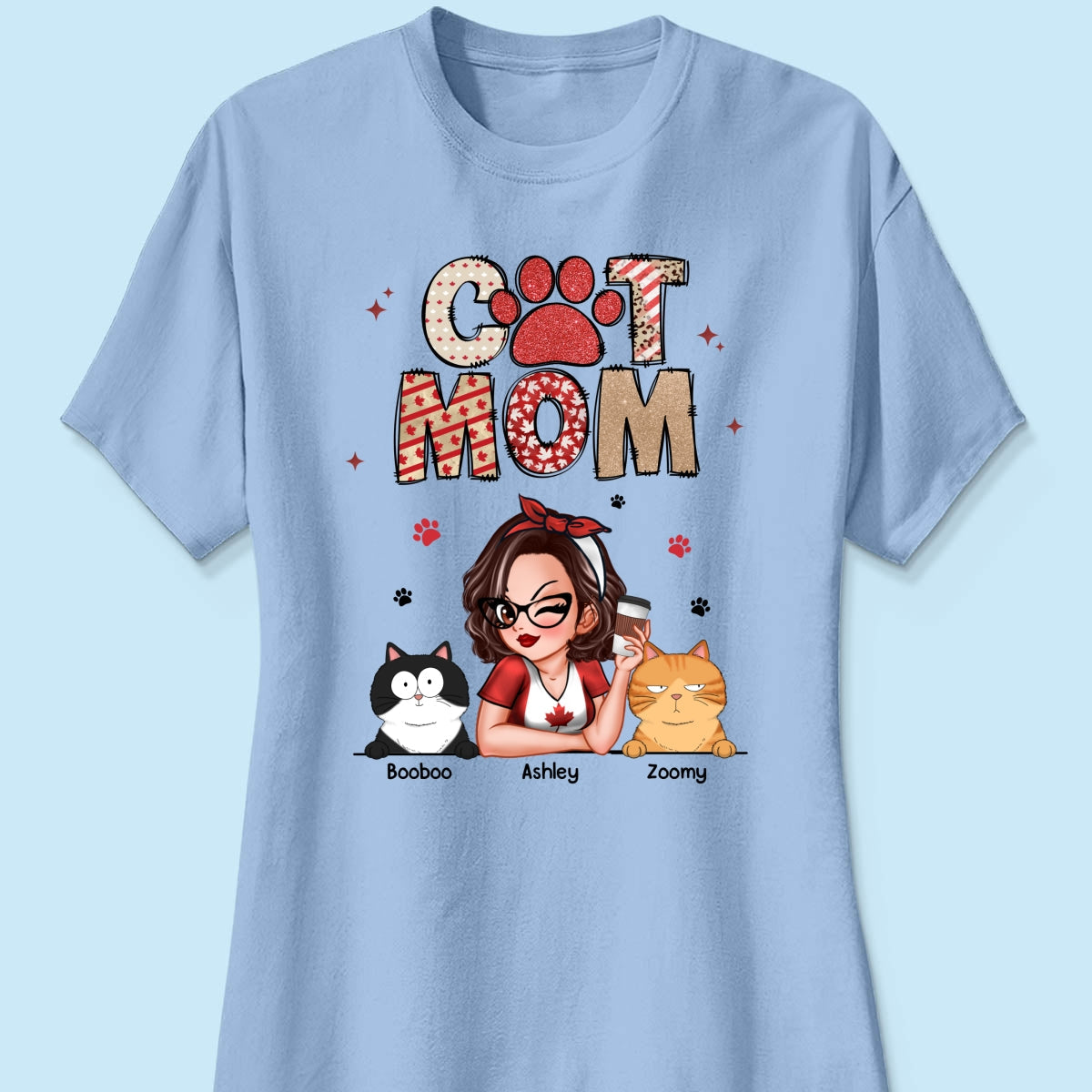 Cat Mom Canada Flag Sparkly Pattern Personalized Shirt, Canada Day
