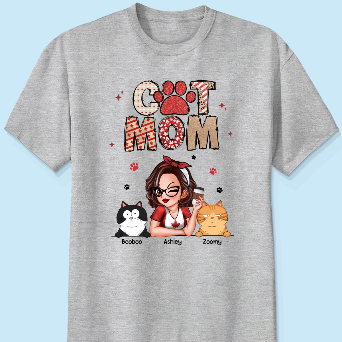 Cat Mom Canada Flag Sparkly Pattern Personalized Shirt, Canada Day