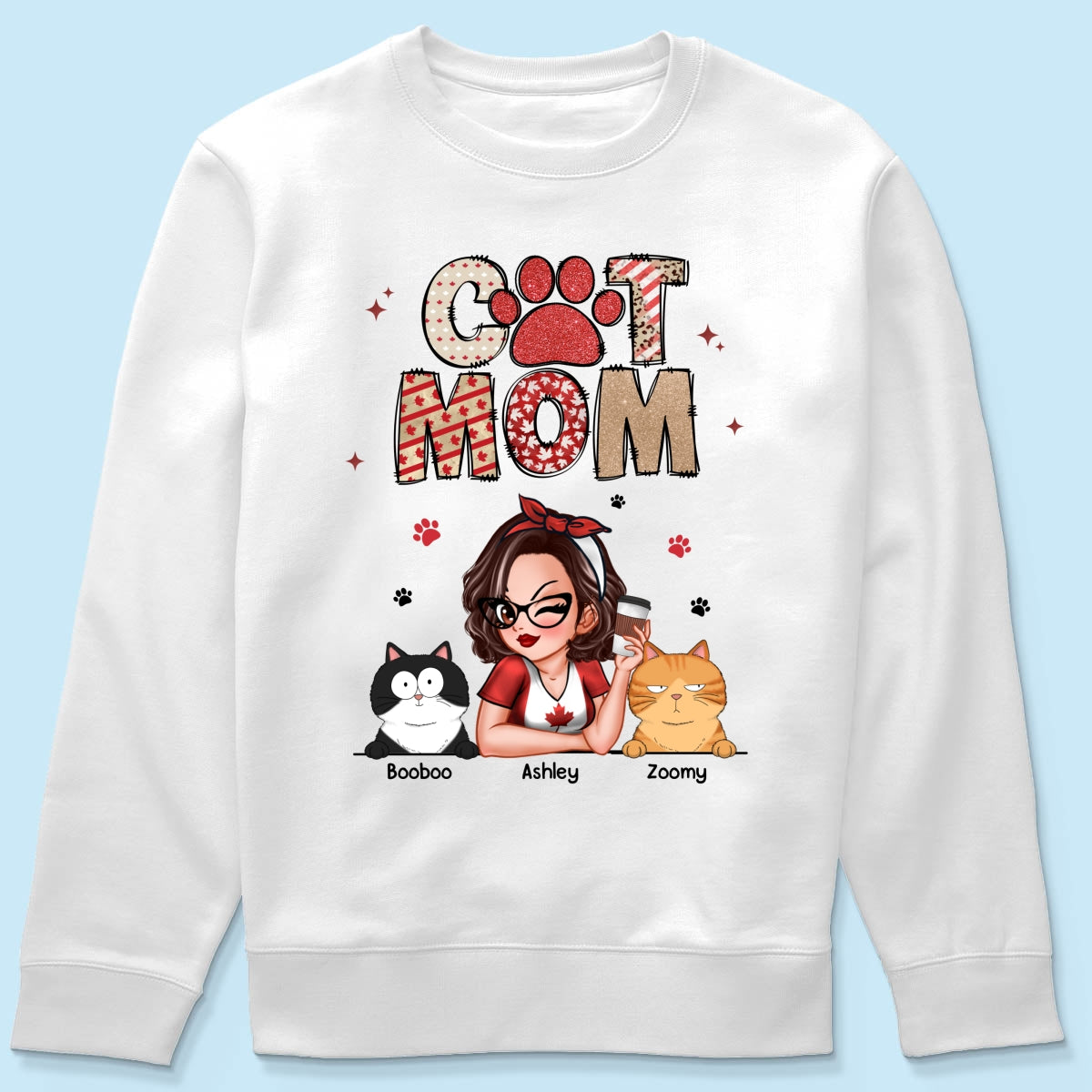 Cat Mom Canada Flag Sparkly Pattern Personalized Shirt, Canada Day