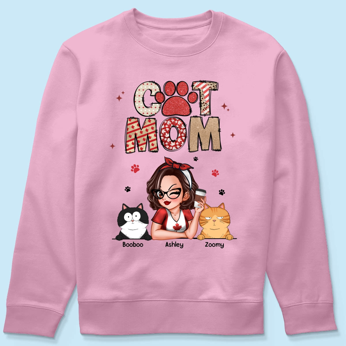 Cat Mom Canada Flag Sparkly Pattern Personalized Shirt, Canada Day