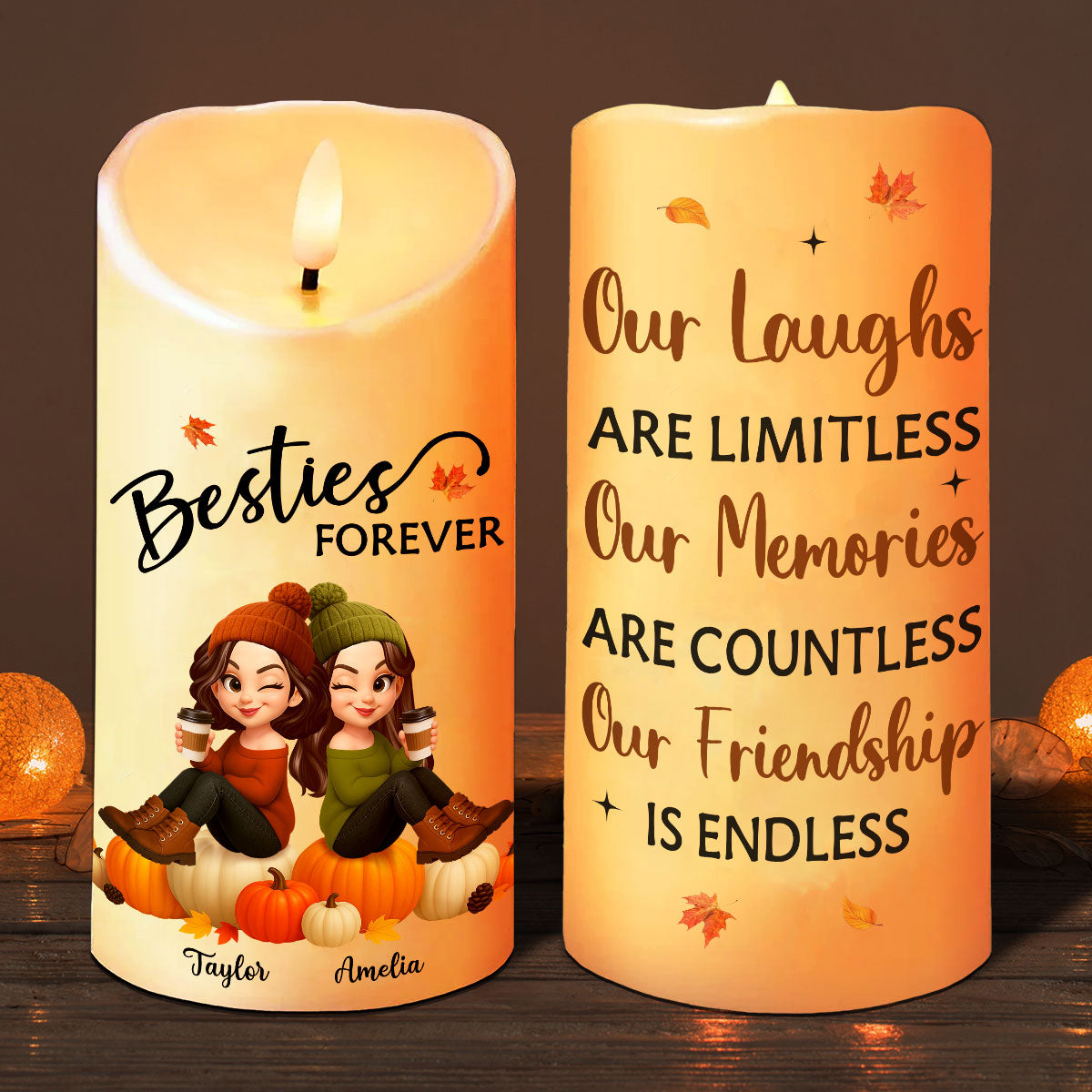 Fall Season Besties Cozy Vibe Our Friendship Is Endless Personalized LED Candle, Gift For Best Friends