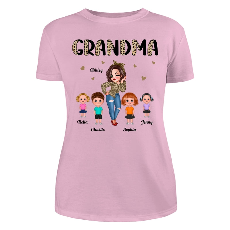 Half Leopard Pretty Grandma With Grandkids Personalized Shirt