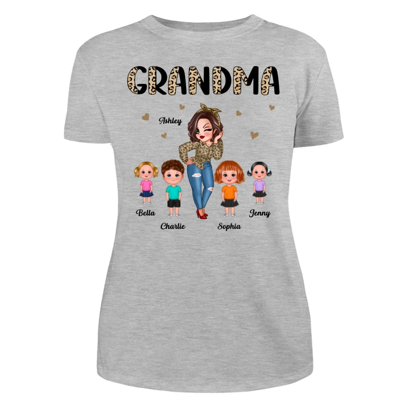 Half Leopard Pretty Grandma With Grandkids Personalized Shirt