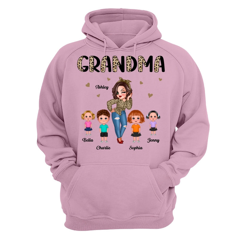 Half Leopard Pretty Grandma With Grandkids Personalized Shirt