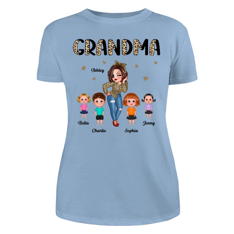 Half Leopard Pretty Grandma With Grandkids Personalized Shirt