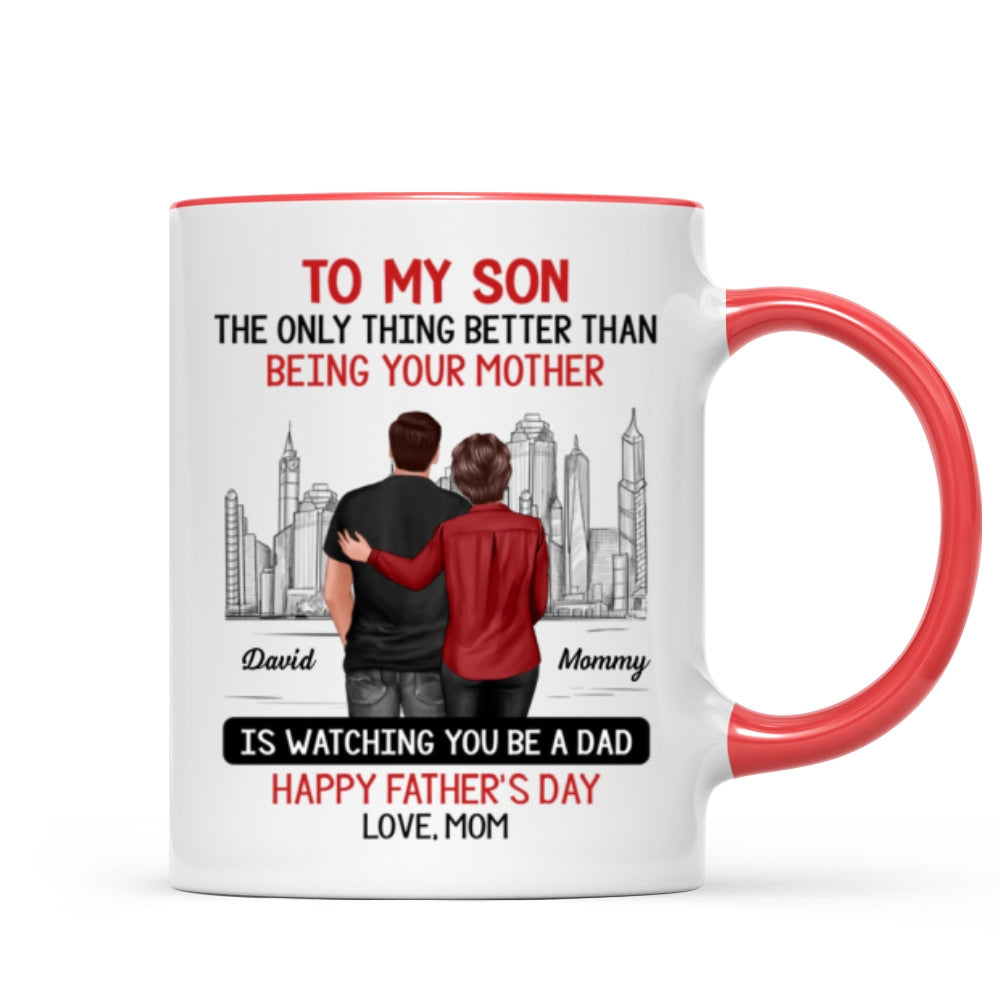 Skyline To My Son From Mom Happy Father‘s Day Personalized Mug