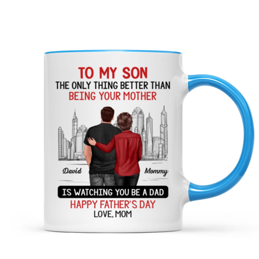 Skyline To My Son From Mom Happy Father‘s Day Personalized Mug