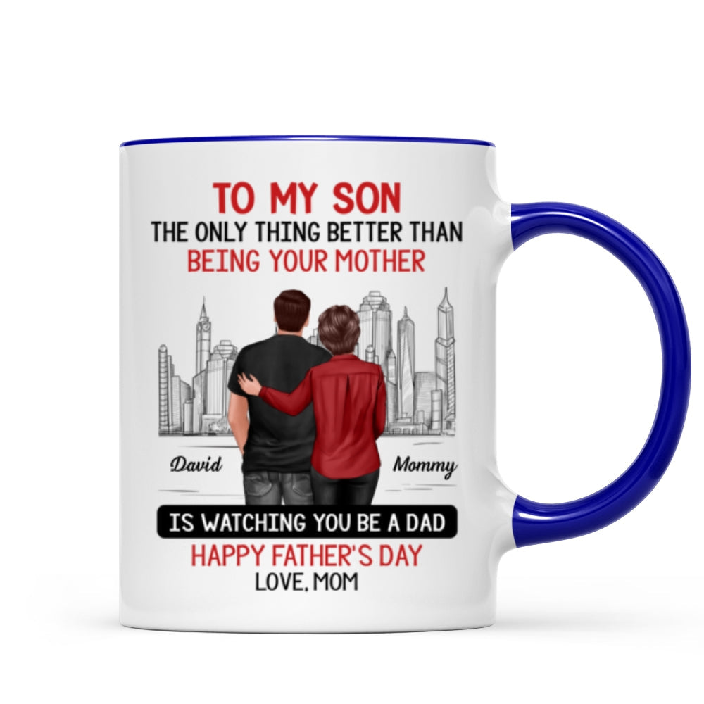 Skyline To My Son From Mom Happy Father‘s Day Personalized Mug