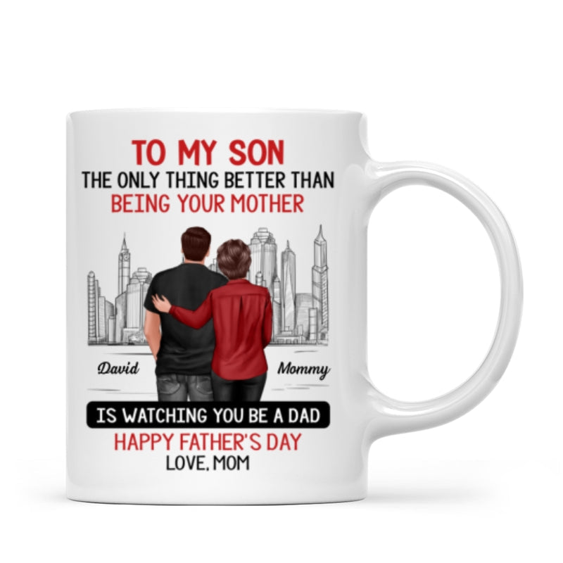 Skyline To My Son From Mom Happy Father‘s Day Personalized Mug