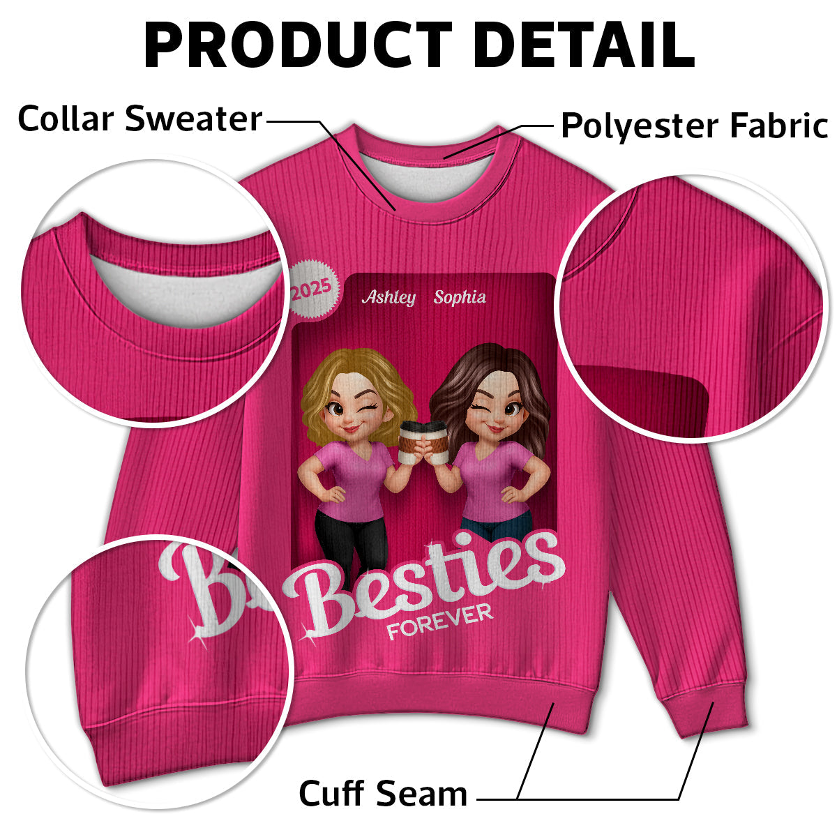 Pink Tone Besties Custom Figure Box Effect - Personalized Ugly Sweater - Christmas Matching Shirts, Group Shirts, Exchange Gift For Best Friends